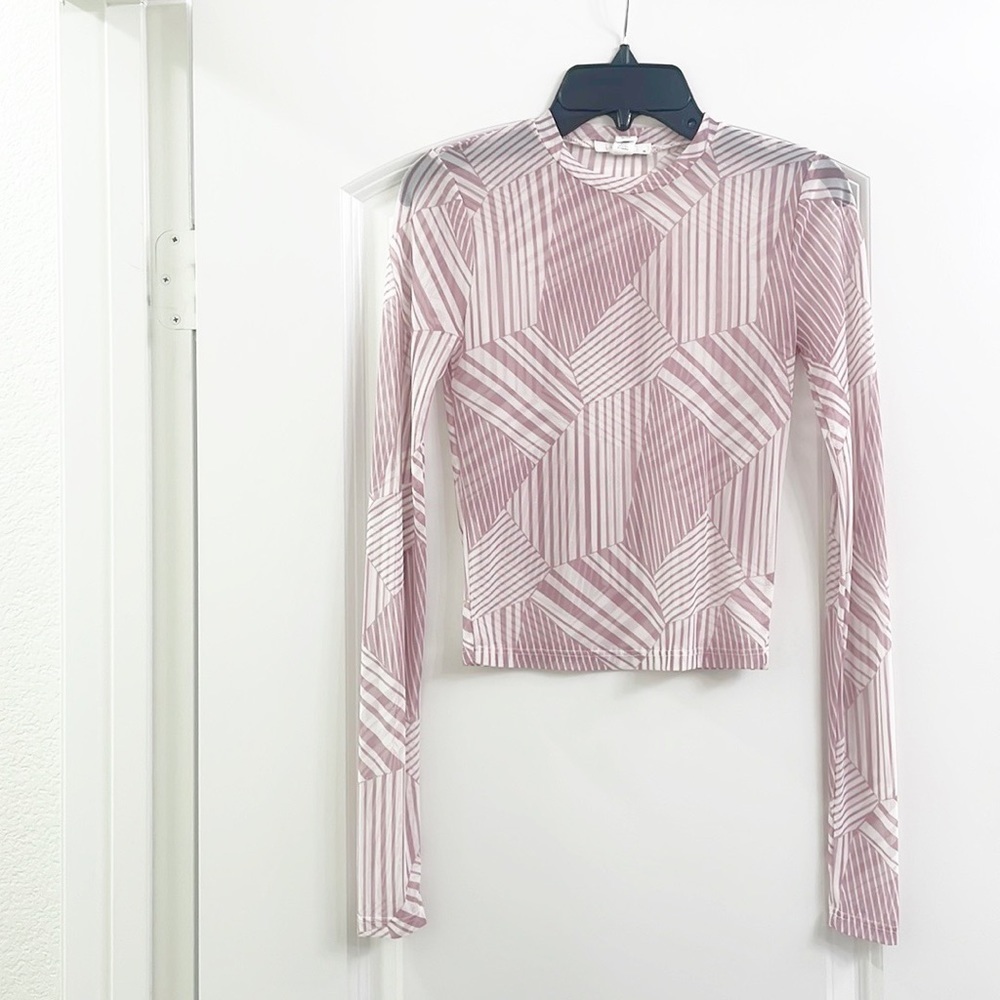 Full Tilt Geometric Print Sheer Long Sleeve Top